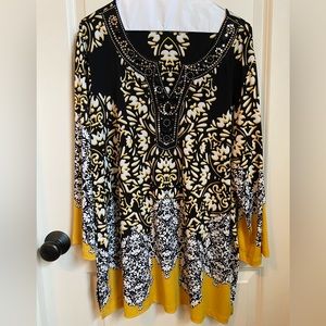 Beaded Print Tunic Blouse